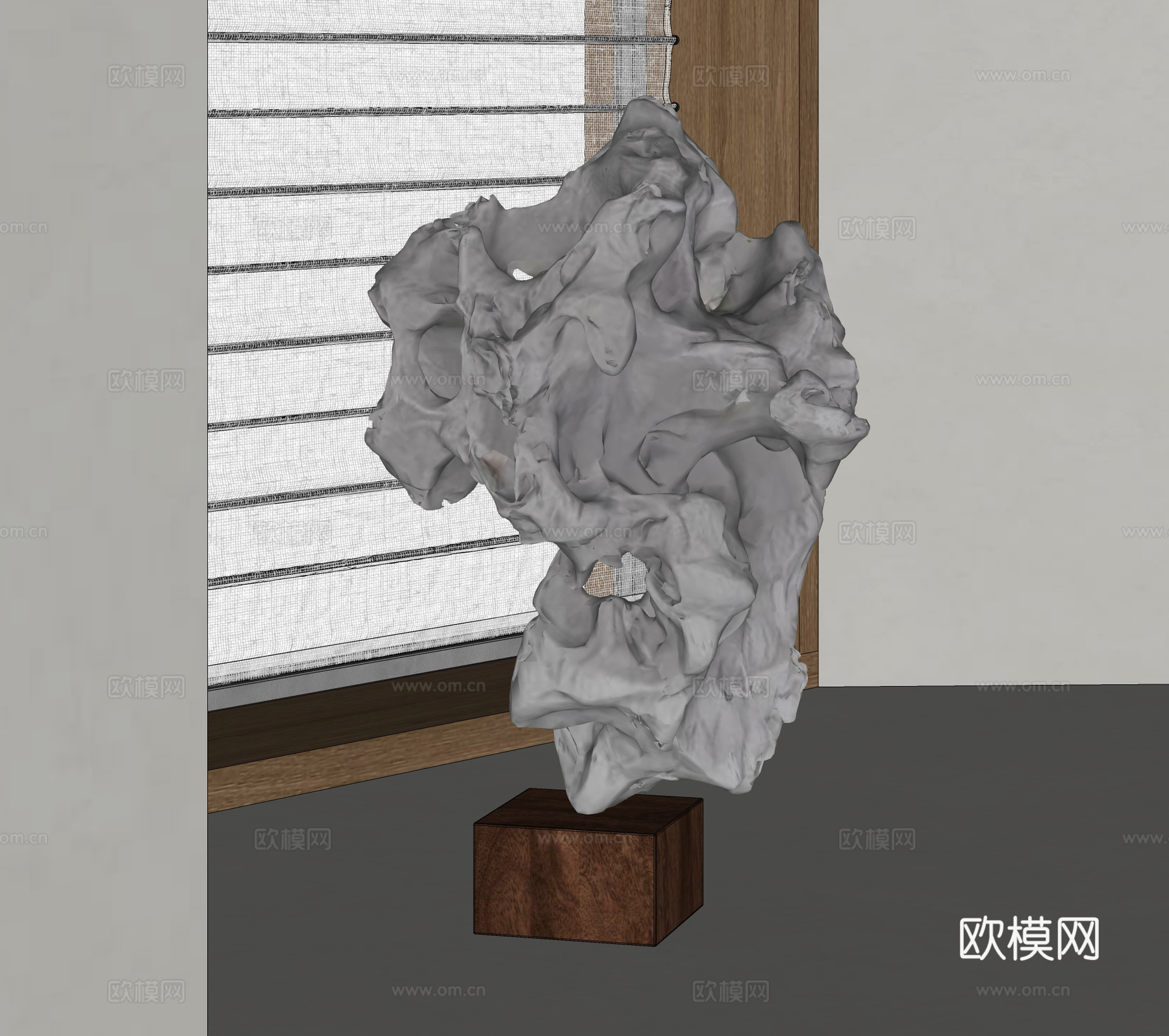 新中式太湖石雕塑摆件 造型石 天然石雕塑摆件su模型