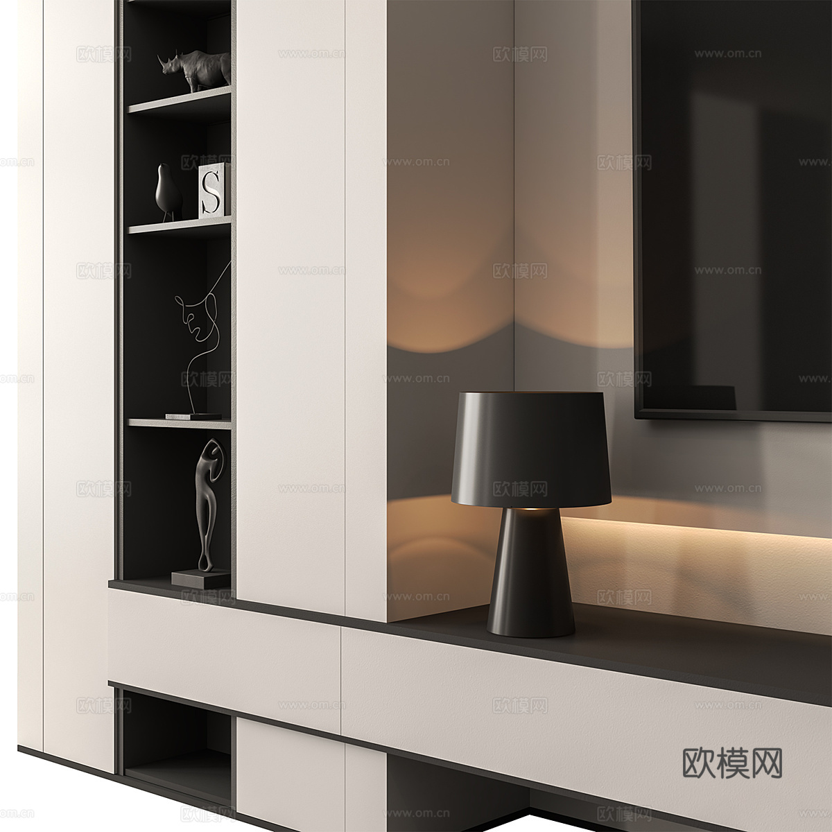 现代意式极简电视背景墙3d模型