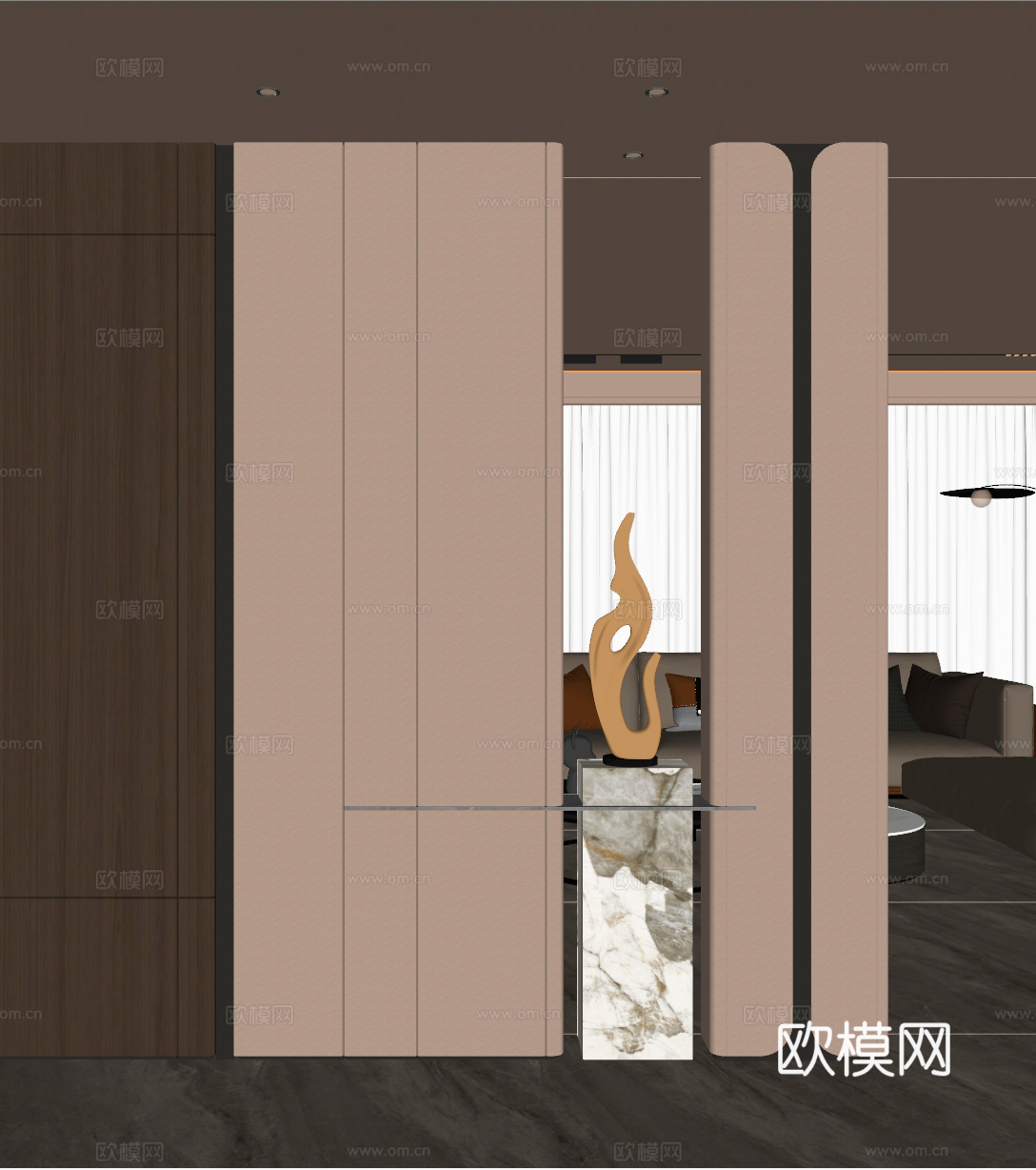 意式 轻奢风 造型 隔断 透景 大理石 端景 玄关su模型