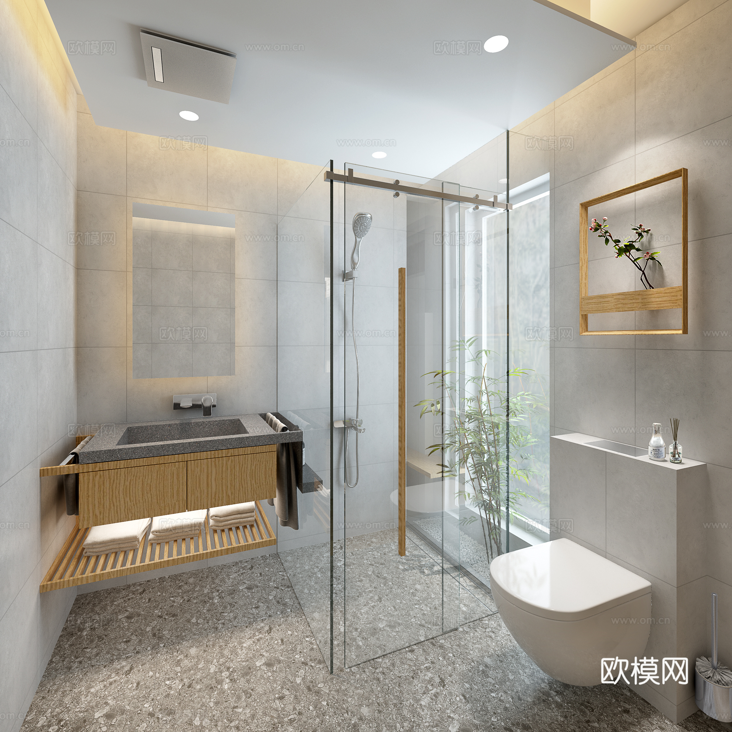 现代卫生间 淋浴 花洒 马桶3d模型