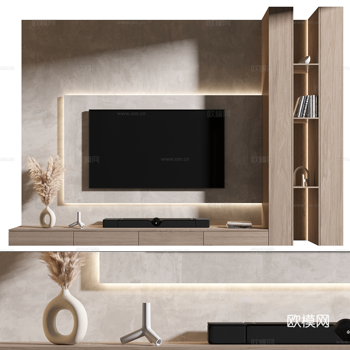现代极简电视背景墙3d模型