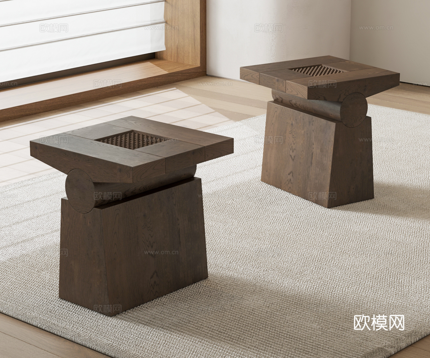 DESIGN BY OKHA 中古旧木凳子 方形木凳 木凳3d模型