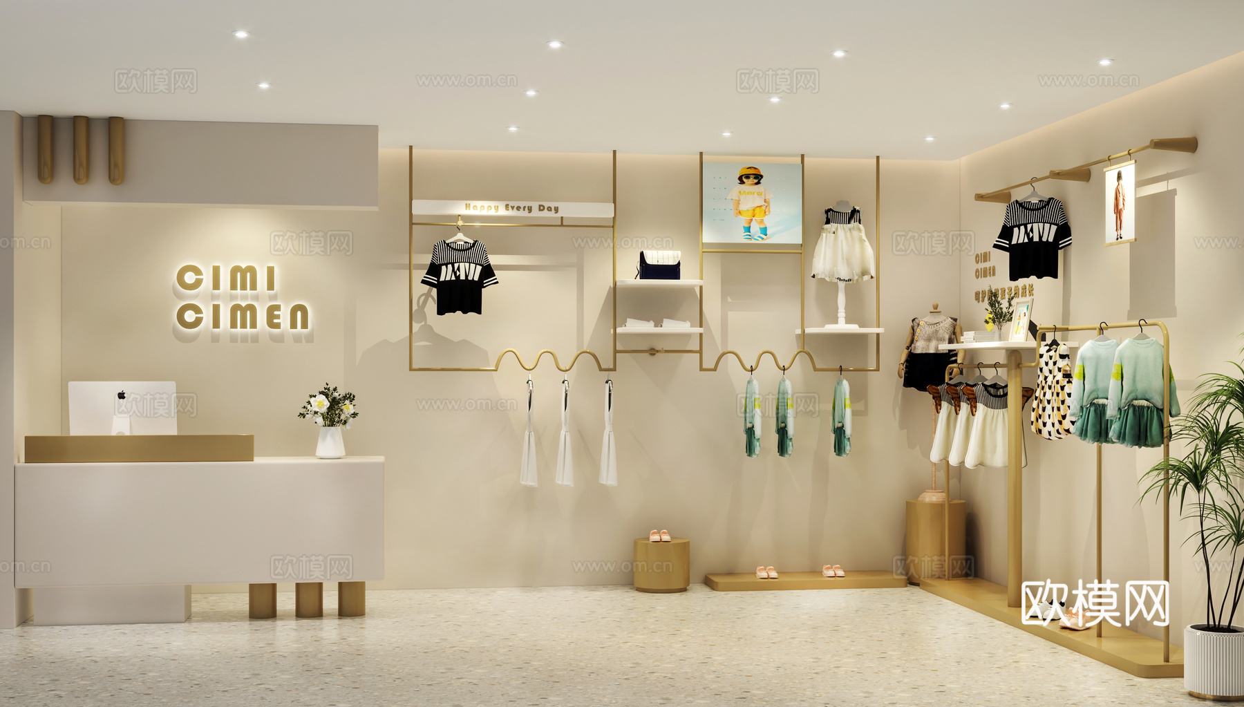 现代服装店 儿童店 童装店收银台 童装店设计 童装模特 童装3d模型