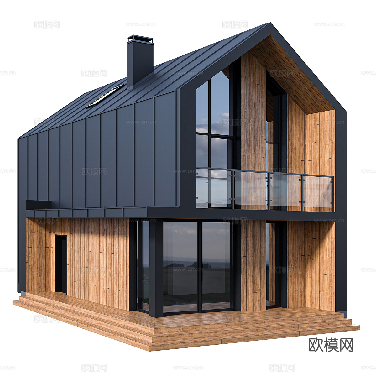 现代意式木屋别墅外观3d模型