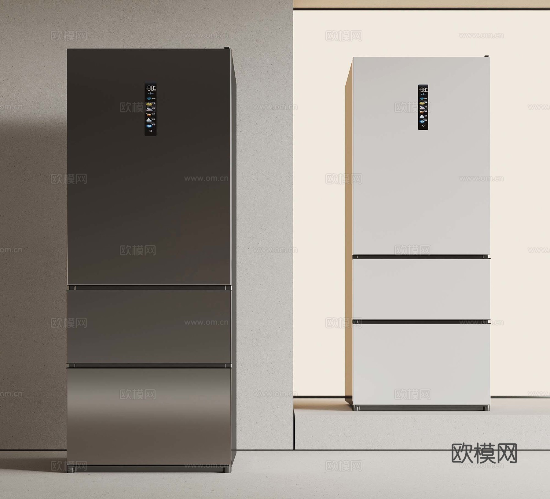 17冰箱 三开门冰箱su模型