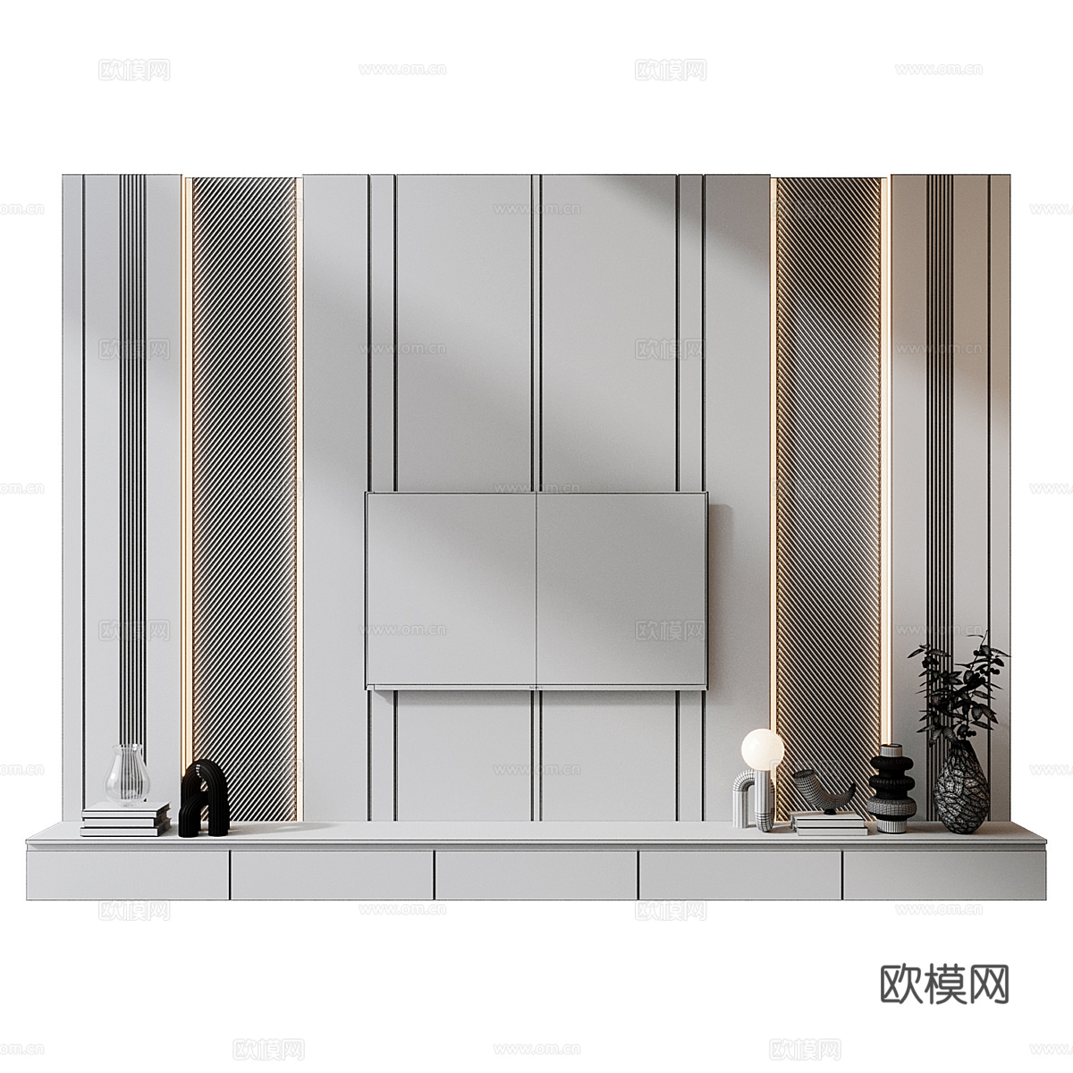 现代意式极简电视背景墙3d模型