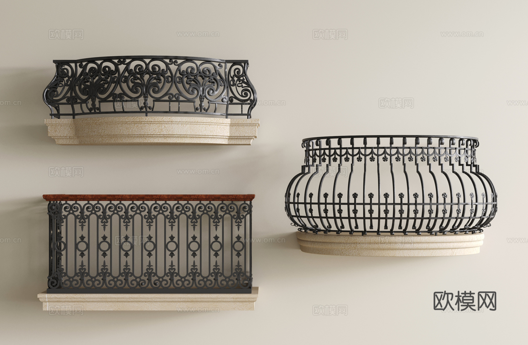 法式复古铁艺围栏 雕花护栏 栏杆3d模型