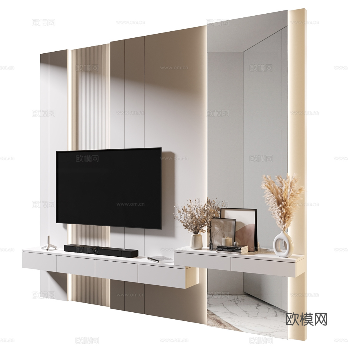 现代极简电视背景墙3d模型