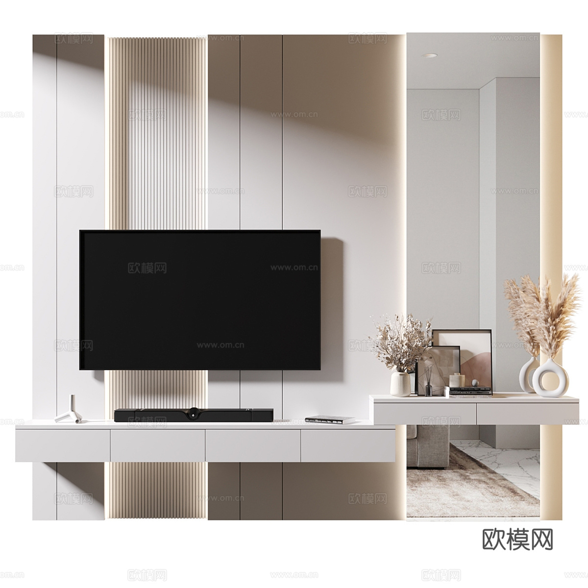 现代极简电视背景墙3d模型