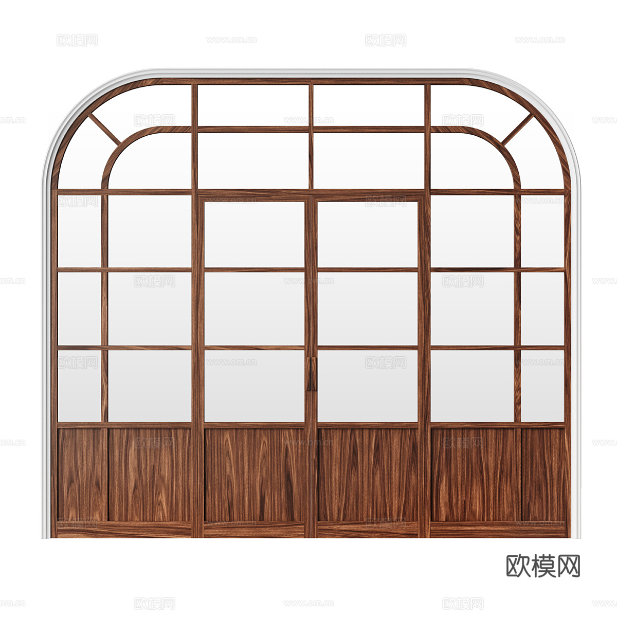 美式简约木质玻璃双开拱形门3d模型