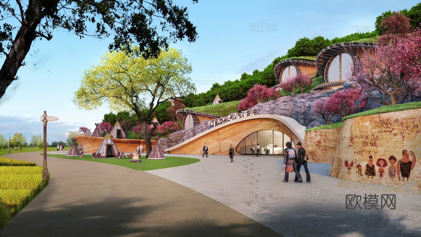 现代轻奢风格建筑 户外景观建筑 主题酒店su模型