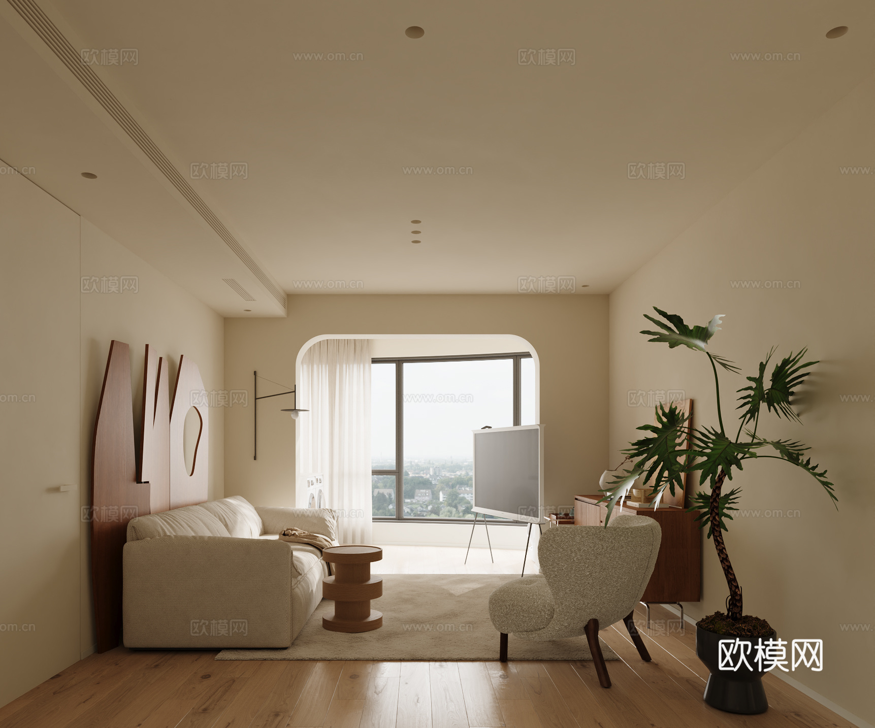 现代奶油风客厅3d模型