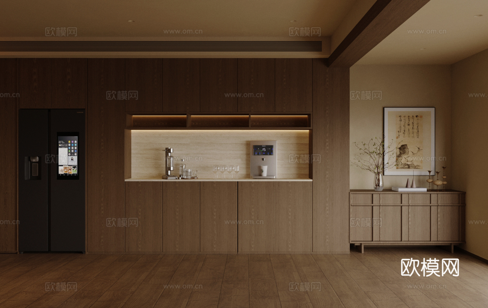 新中式禅意餐边柜 茶水柜餐边柜 冰箱餐边柜 成品餐边柜 边柜3d模型