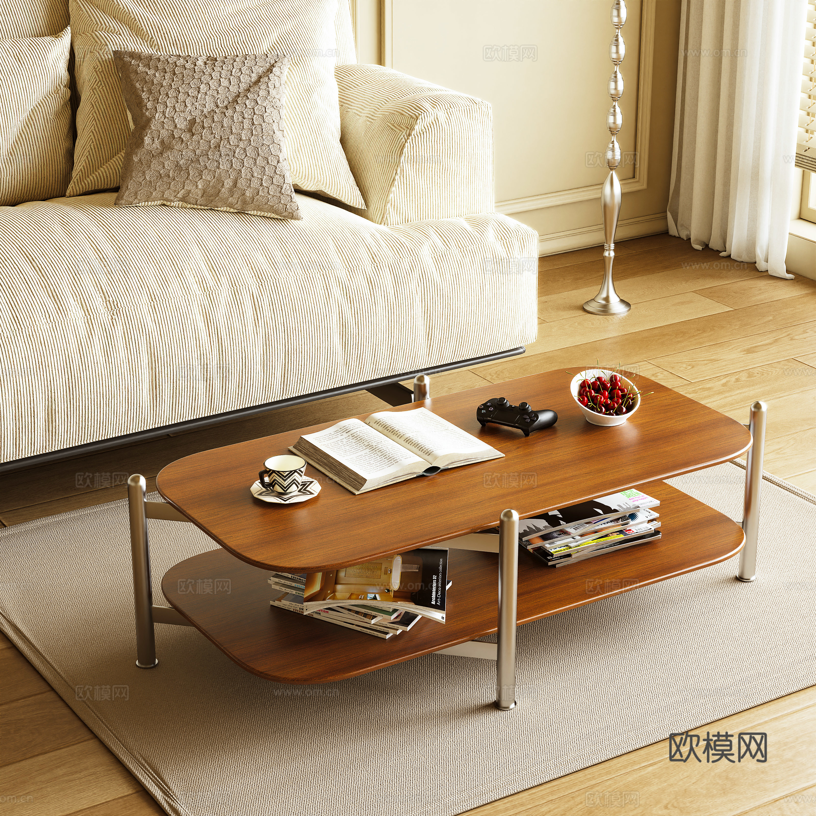 原木风茶几3d模型