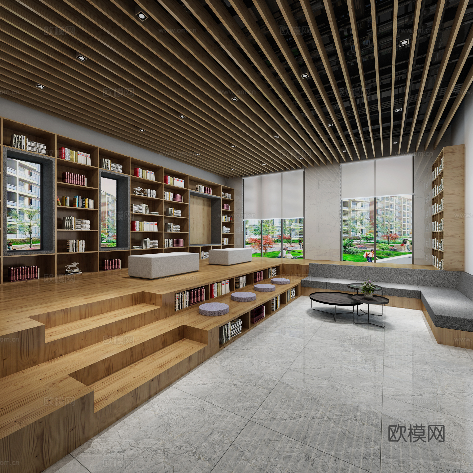 新中式办公休息区 阅览室 前厅 茶水间3d模型