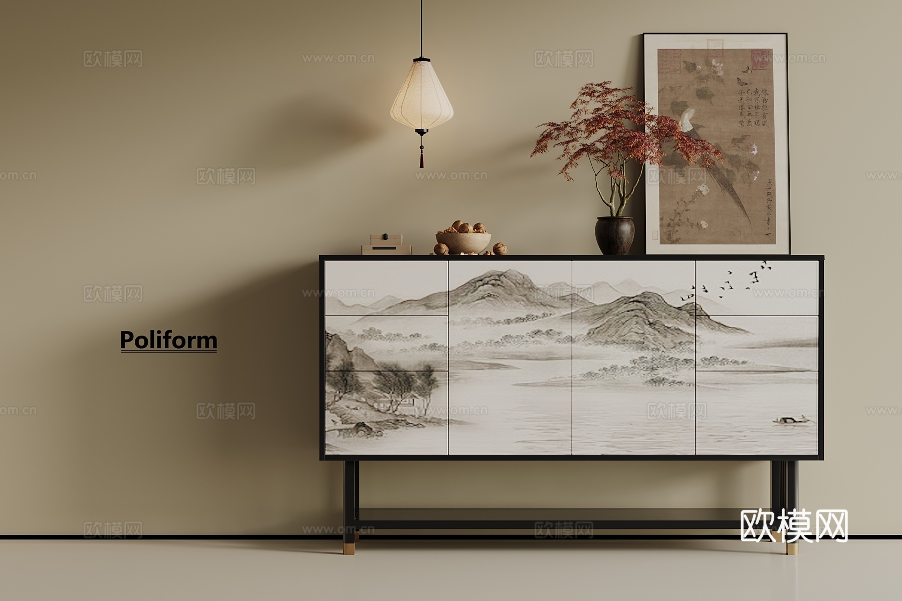 新中式玄关柜3d模型