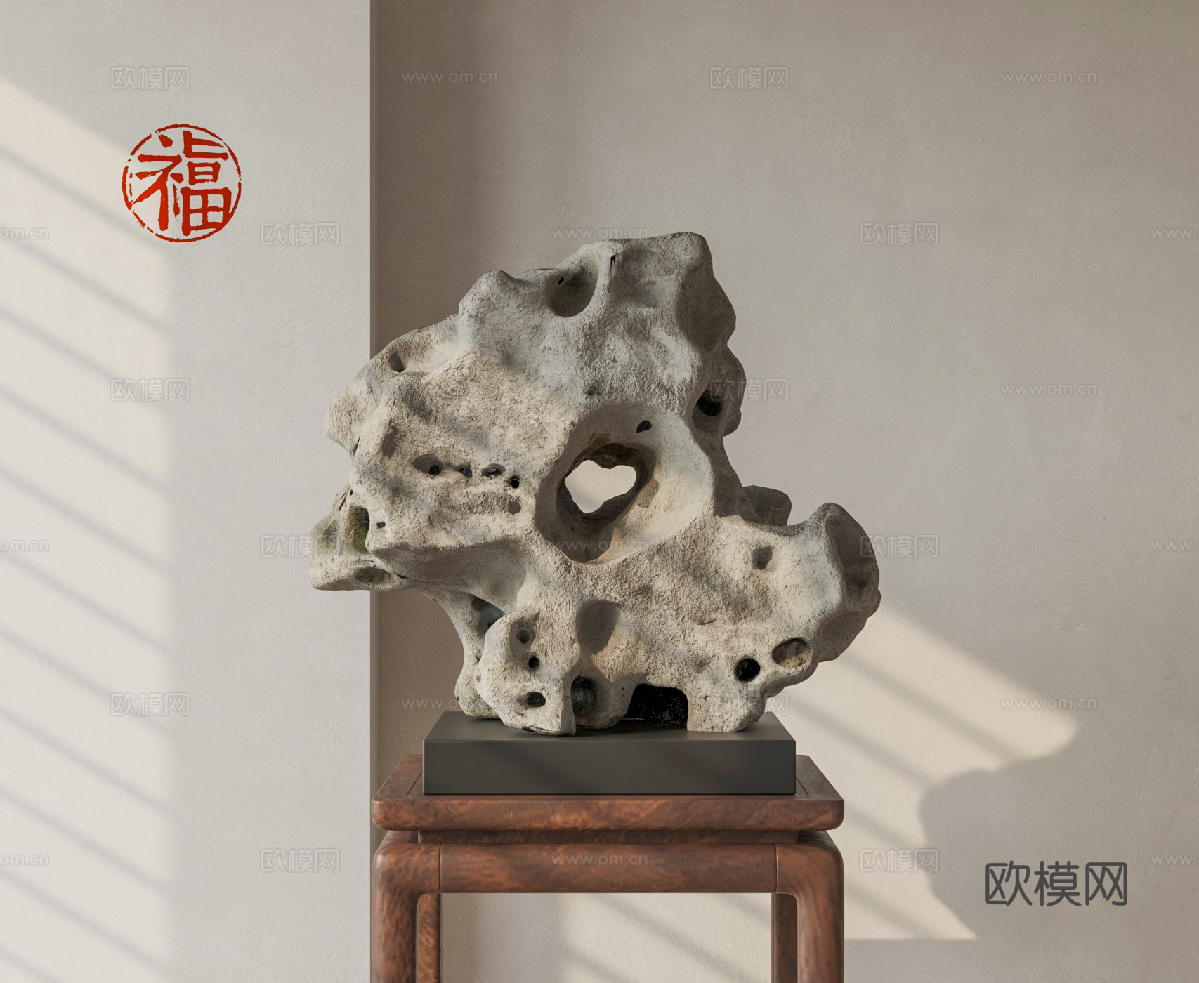 新中式太湖石摆件 景观石摆件 自然石雕塑摆件 灵璧石 奇石su模型
