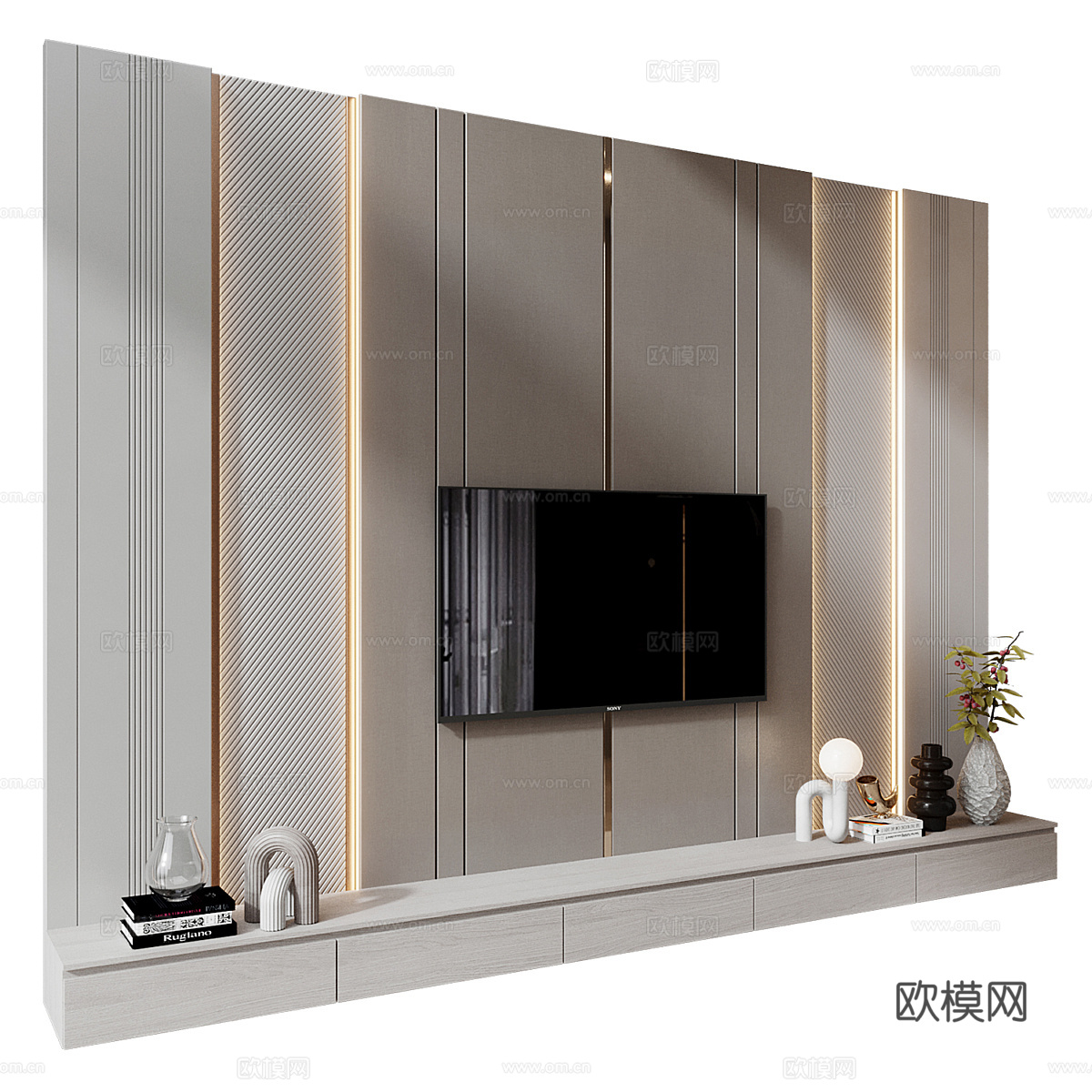 现代意式极简电视背景墙3d模型