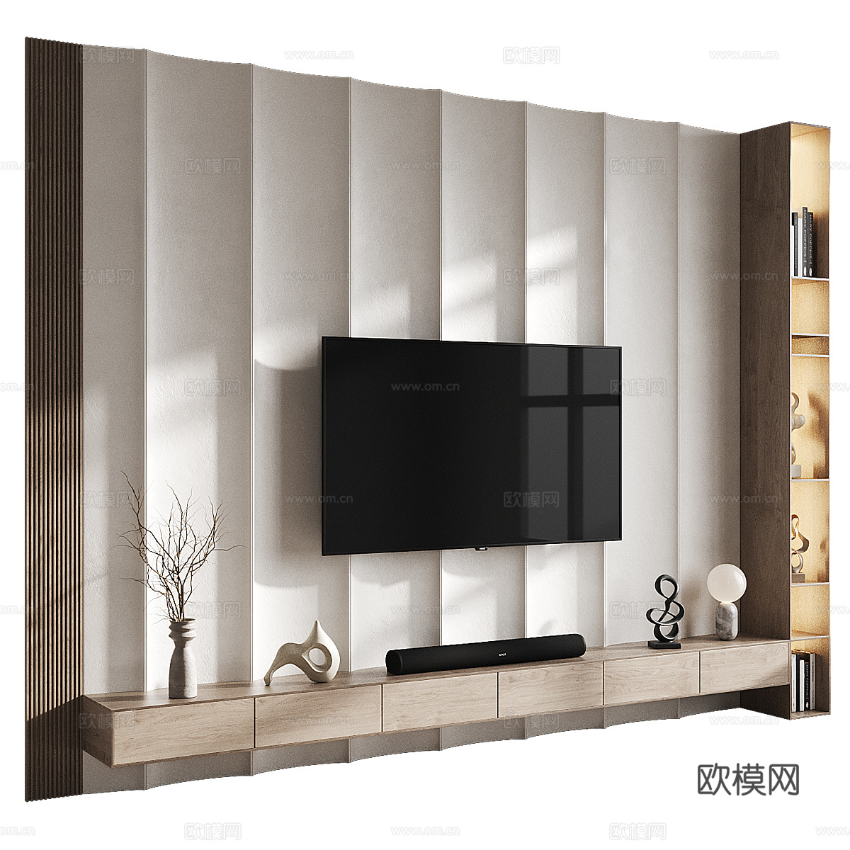 新中式侘寂电视背景墙3d模型