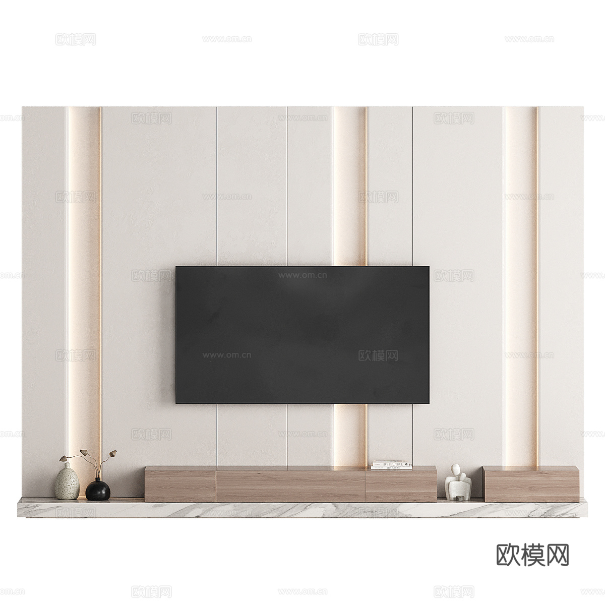 现代极简电视背景墙3d模型