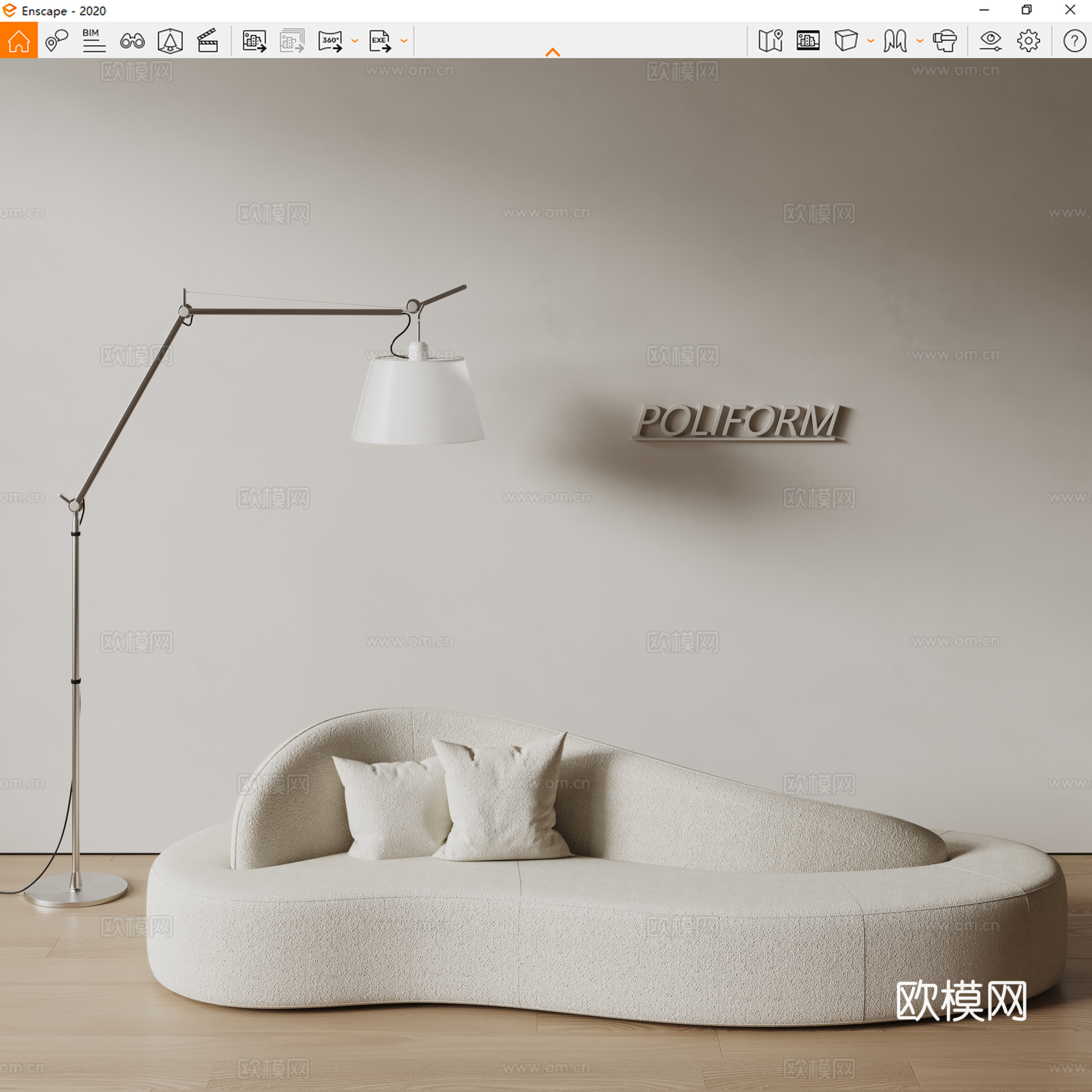 poliform现代多人沙发 布艺沙发 奶油沙发 弧形沙发su模型