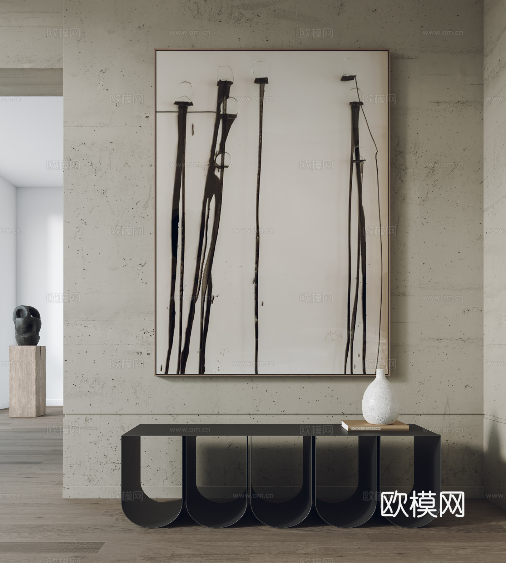 现代挂画 装饰画 长凳3d模型