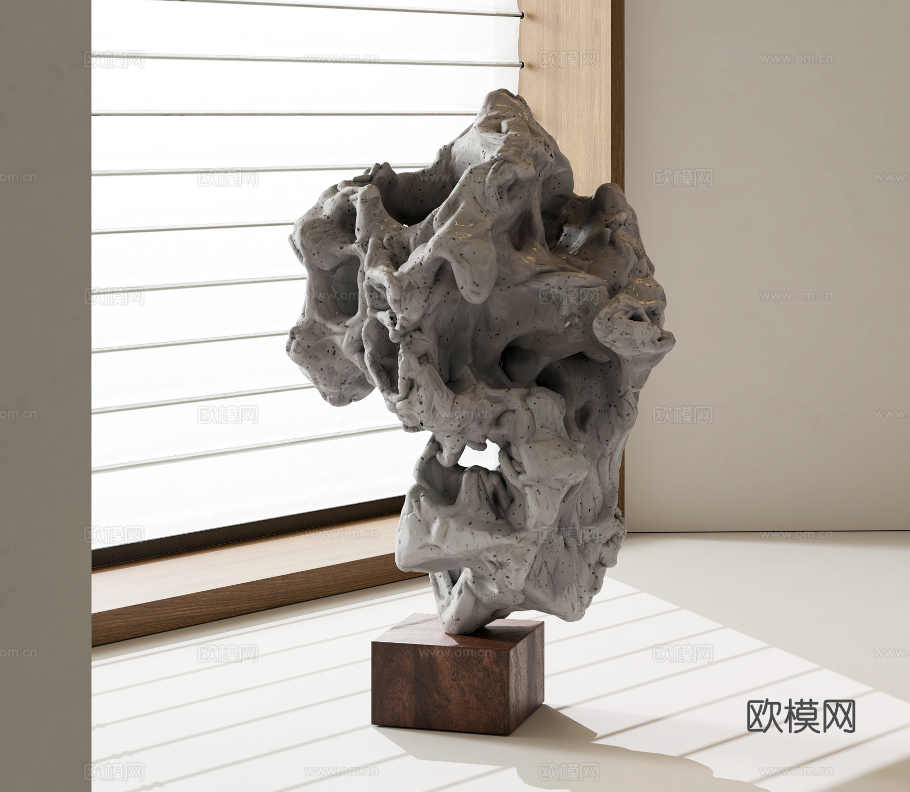 新中式太湖石雕塑摆件 造型石 天然石雕塑摆件su模型