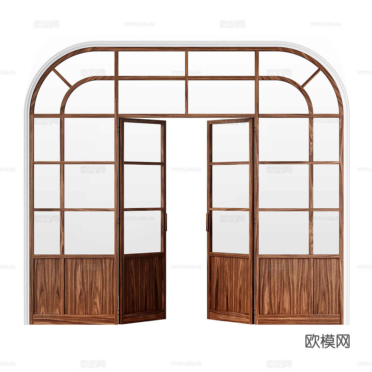 美式简约木质玻璃双开拱形门3d模型