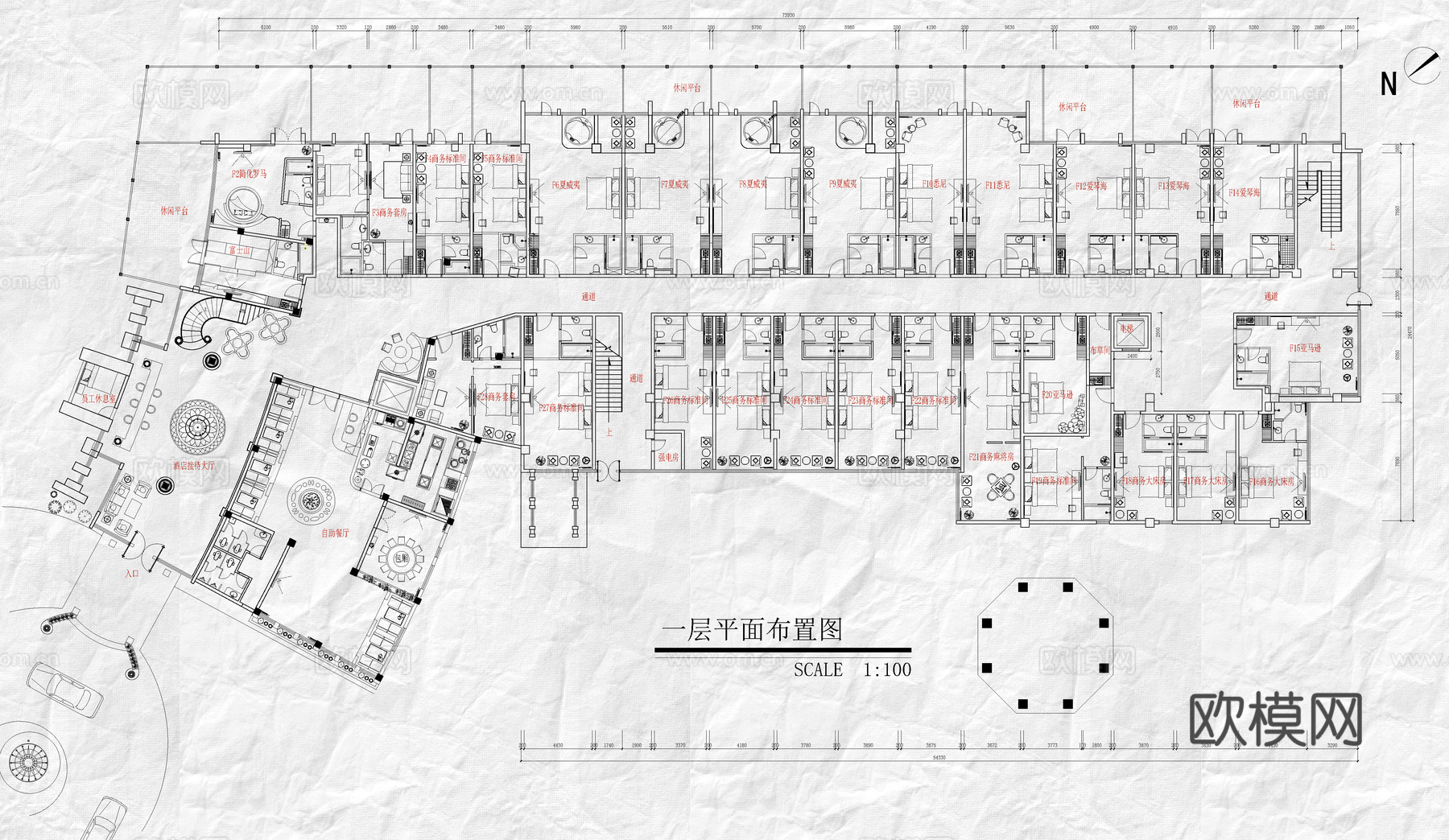主题酒店平面布置图cad施工图