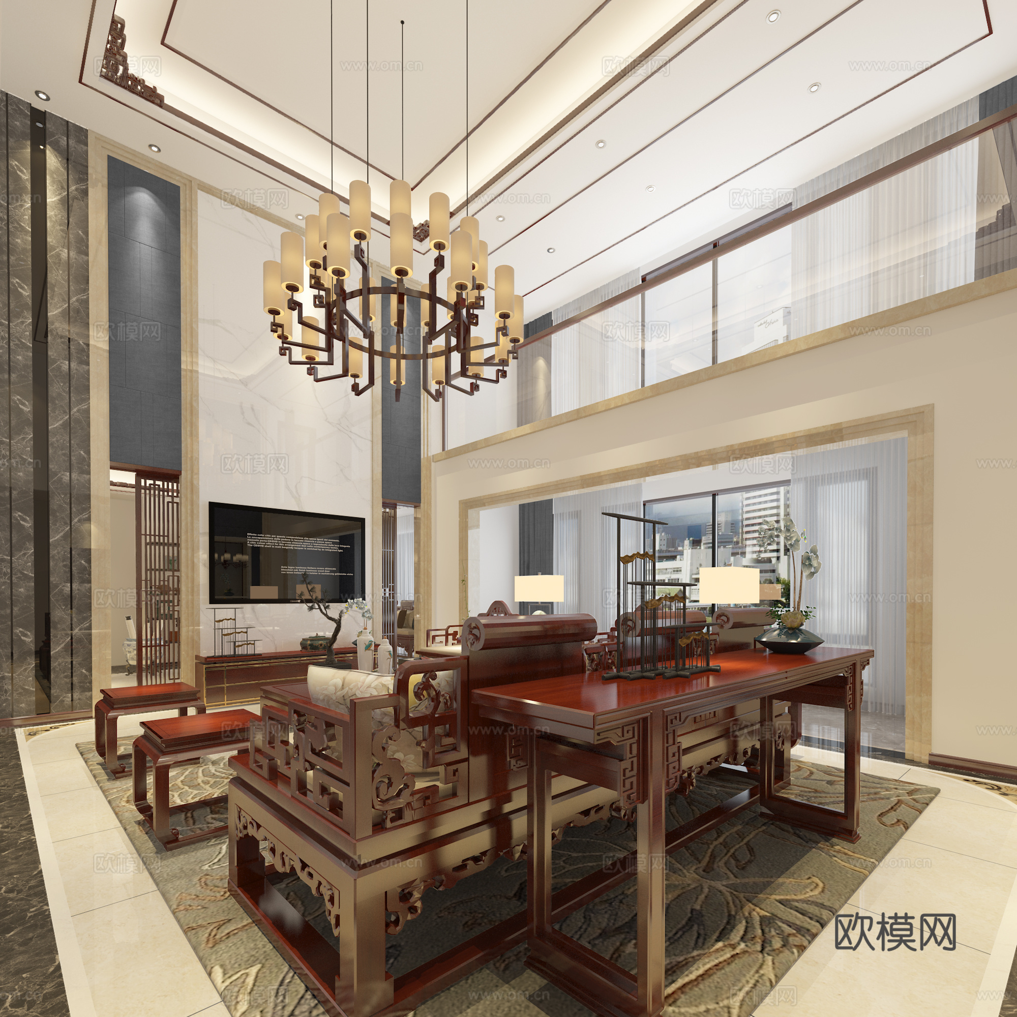 中式别墅客厅3d模型