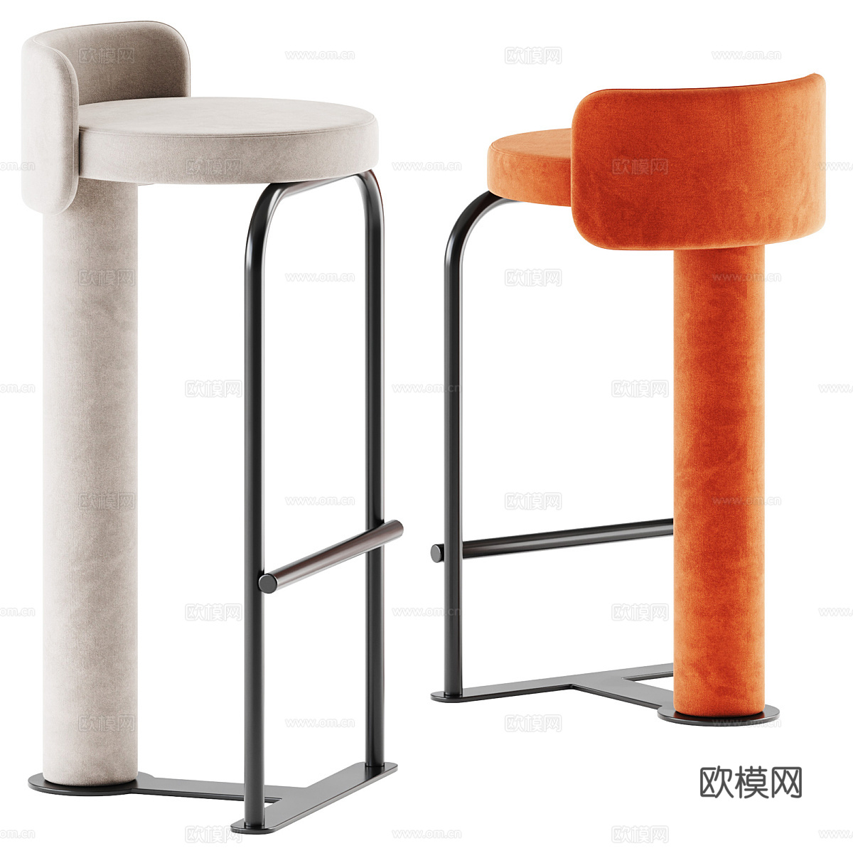 现代意式布艺吧台椅3d模型