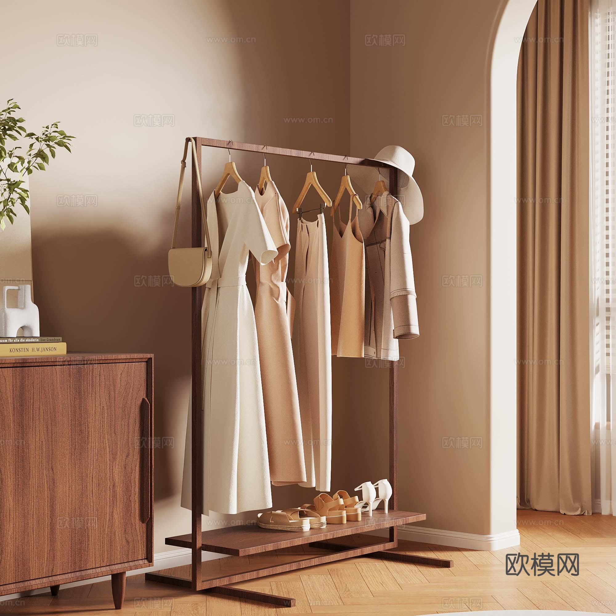 18中古风挂衣架 衣服 鞋子 包3d模型