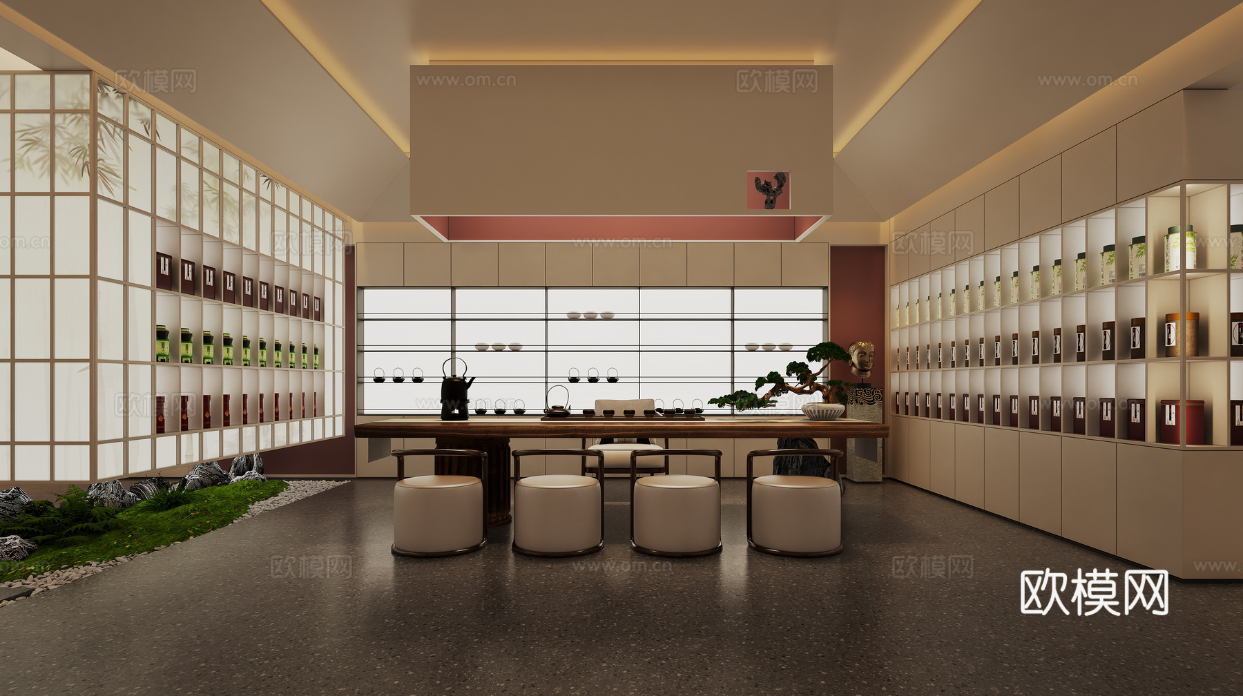 宋式新中式奶油风茶室茶叶店3d模型