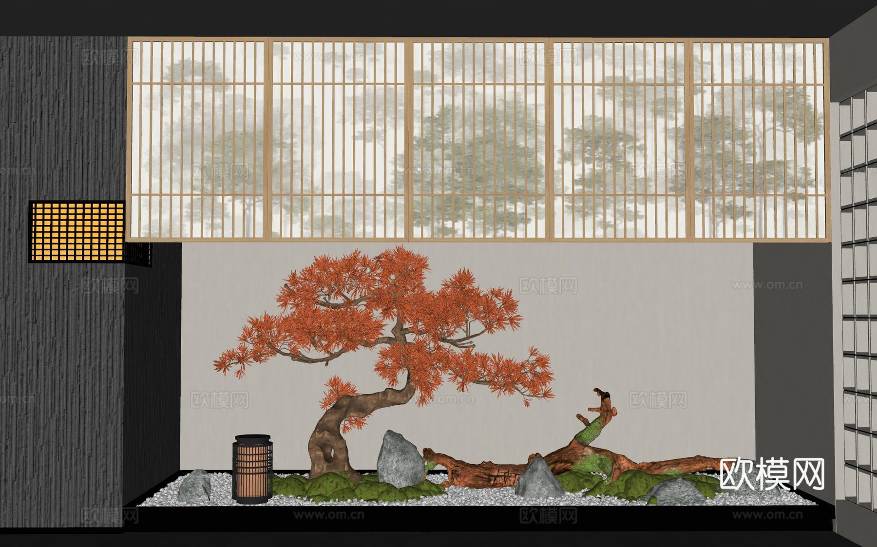 新中式室内景观造景 室内景观 景观小品 植物造景 苔藓景观su模型