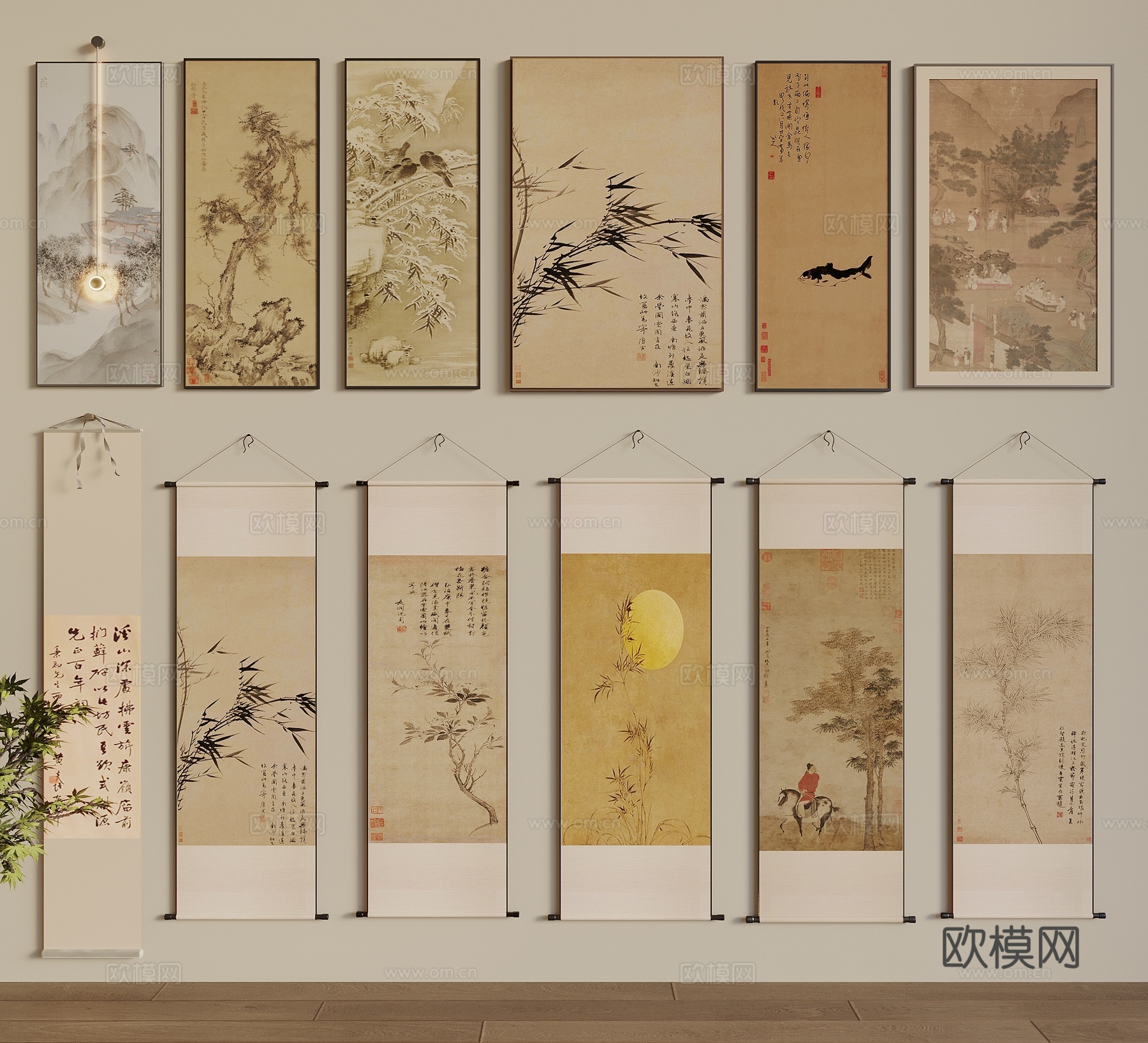 宋式美学挂画 字画 山水画 国画 挂画组合3d模型