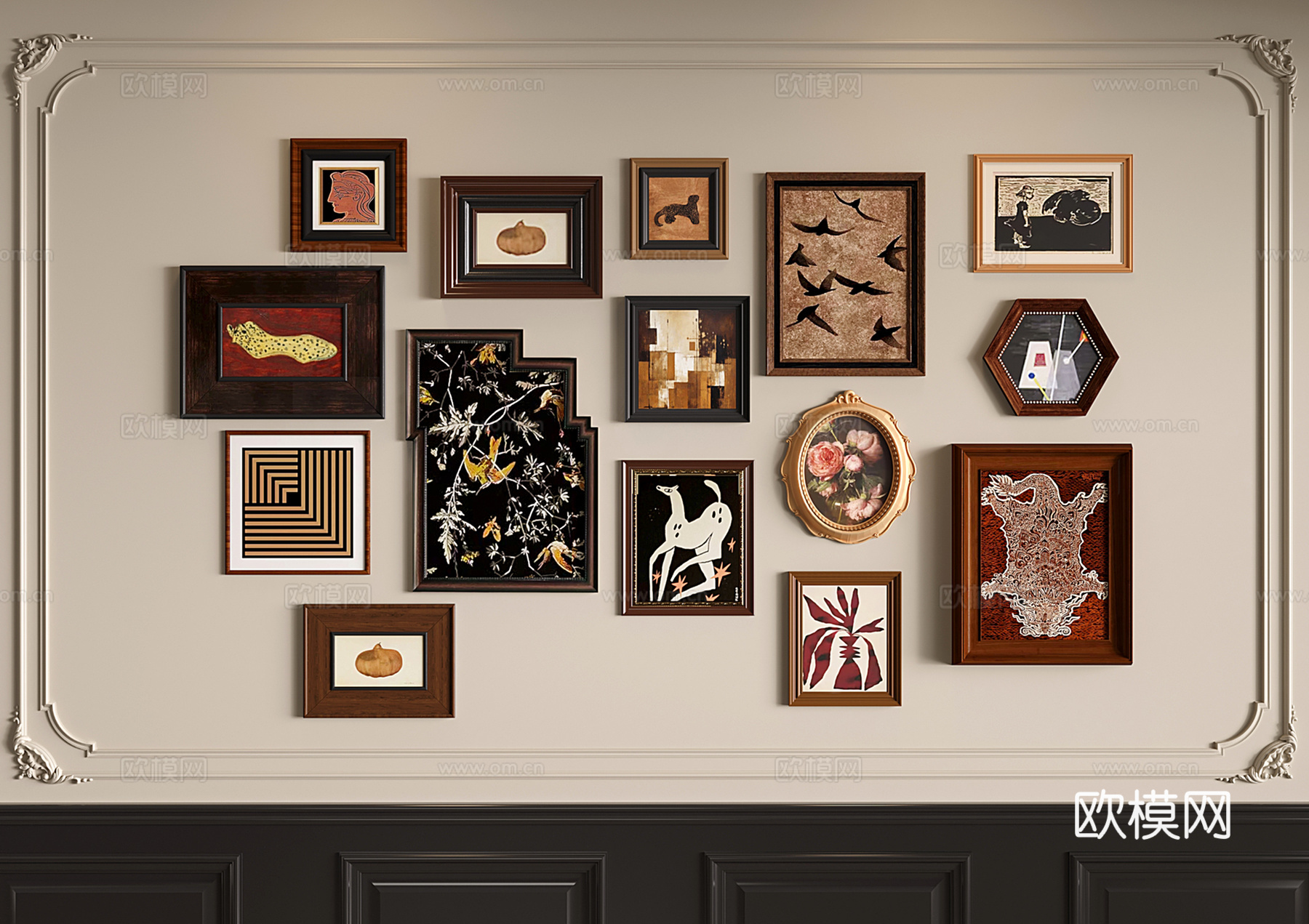 中古挂画 复古装饰画 壁画 抽象画3d模型