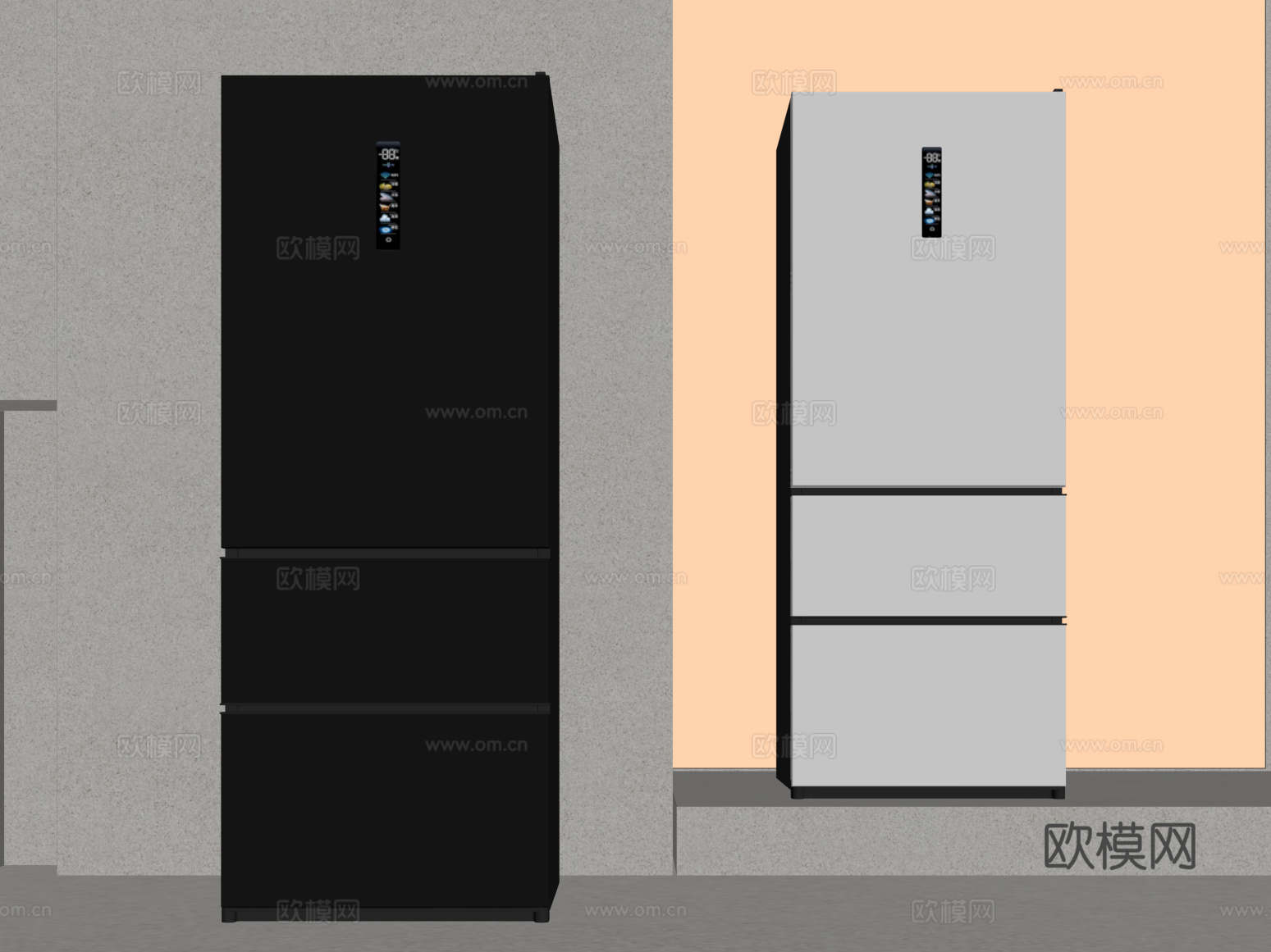 17冰箱 三开门冰箱su模型
