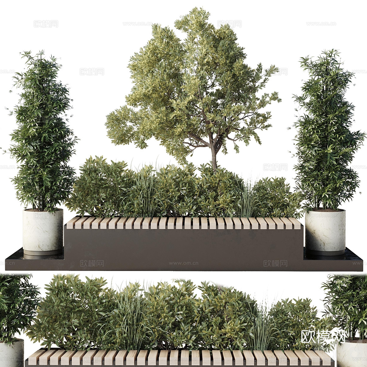 现代意式庭院景观 长凳 庭院绿植3d模型