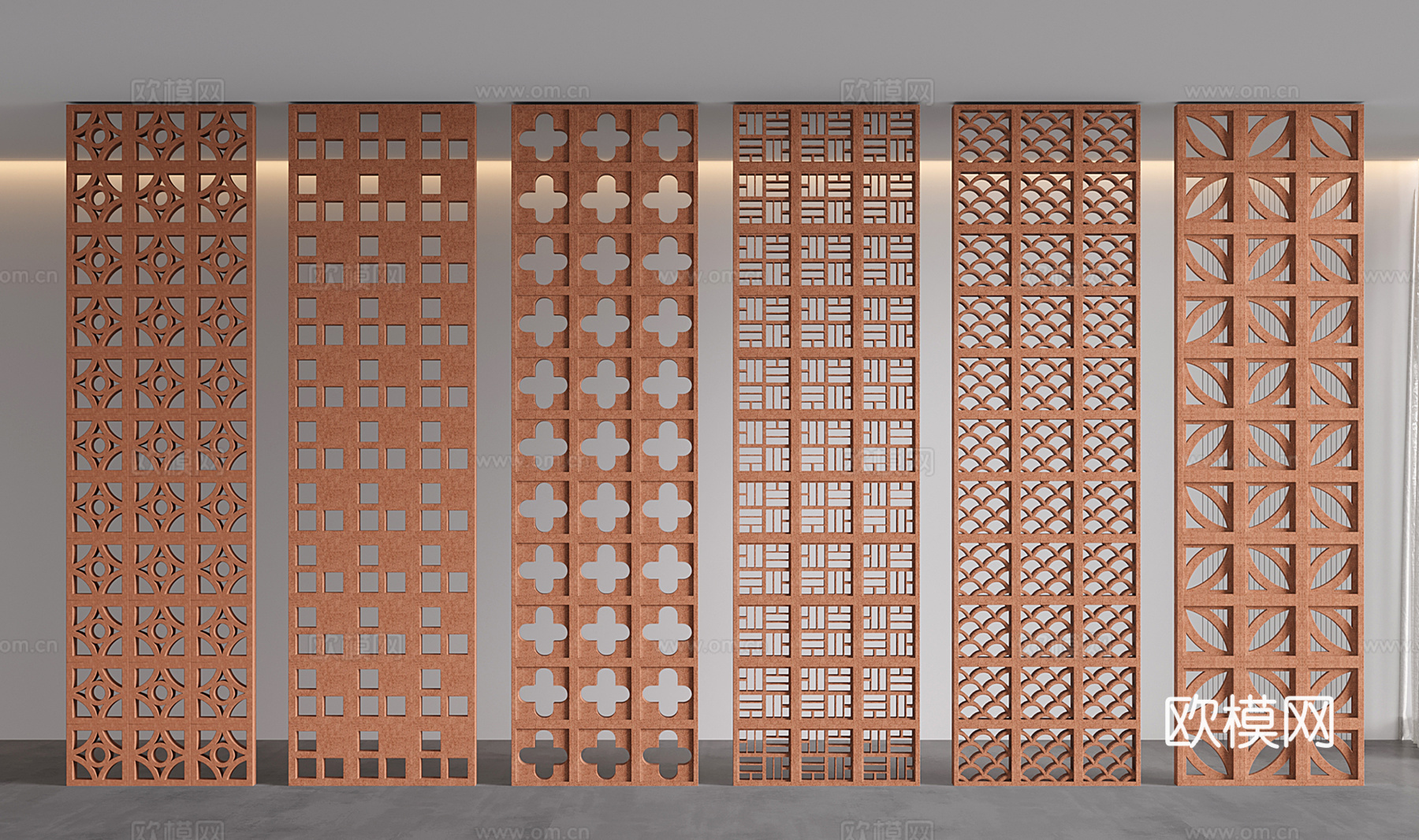 新中式水泥镂空砖 中式建筑材料构件 镂空砖隔断 预制砖墙3d模型