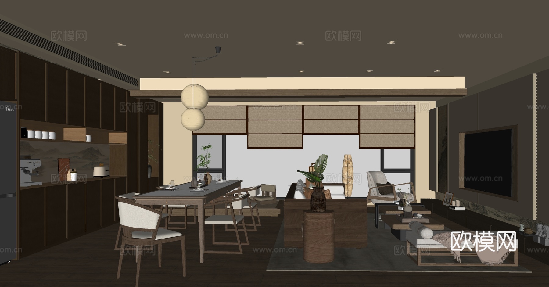 新中式禅意客餐厅 宋式美学客餐厅 宋式客餐厅 中式客餐厅su模型