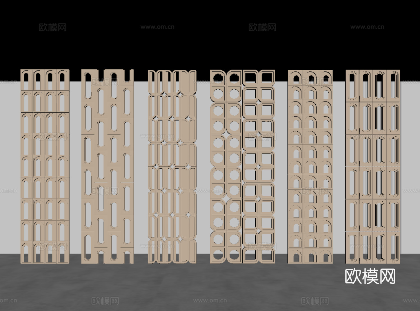 奶油水泥镂空砖 现代建筑材料构件 镂空砖隔断 预制砖su模型
