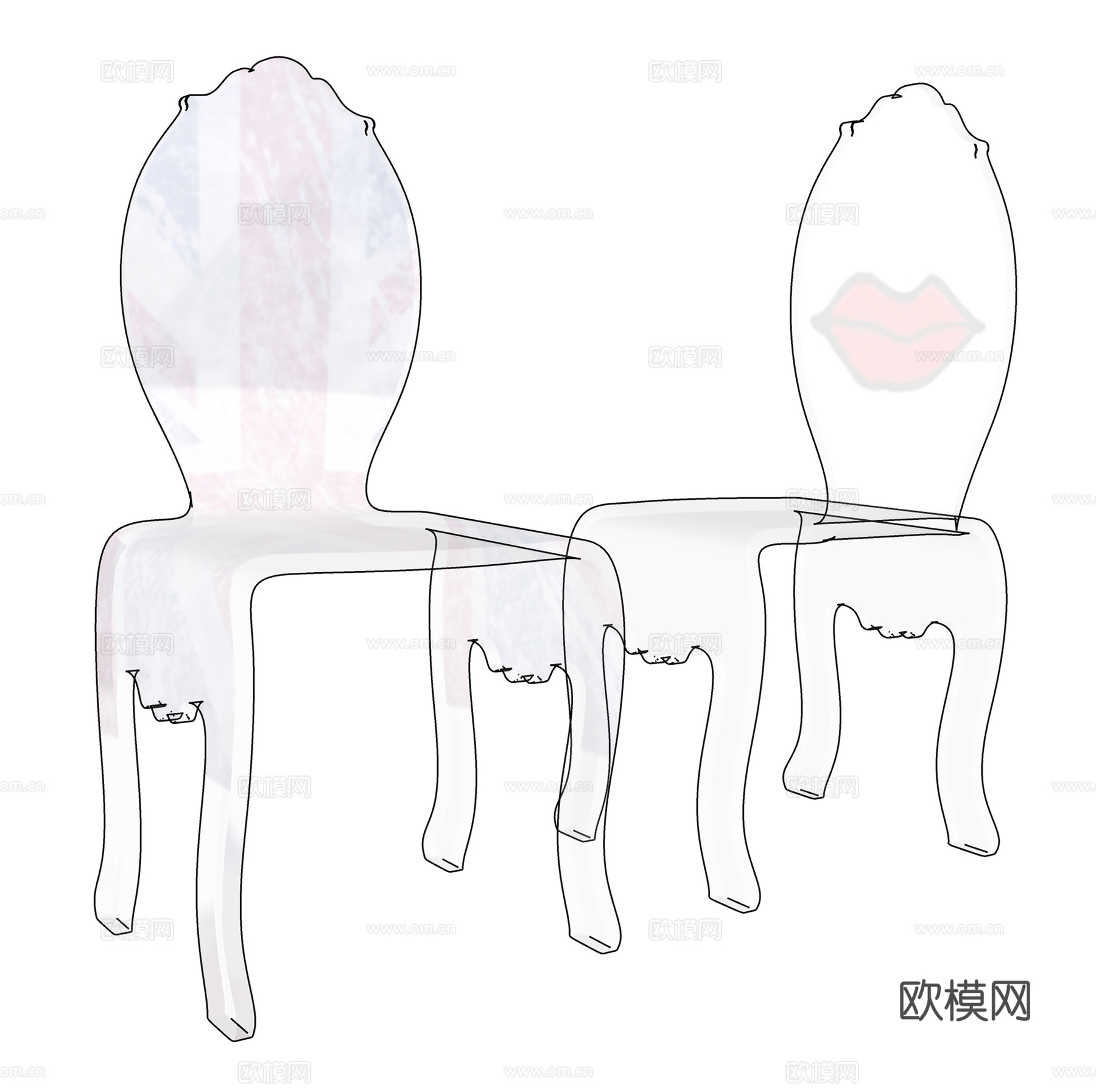 现代轻奢休闲椅 透明单椅 餐椅书椅su模型