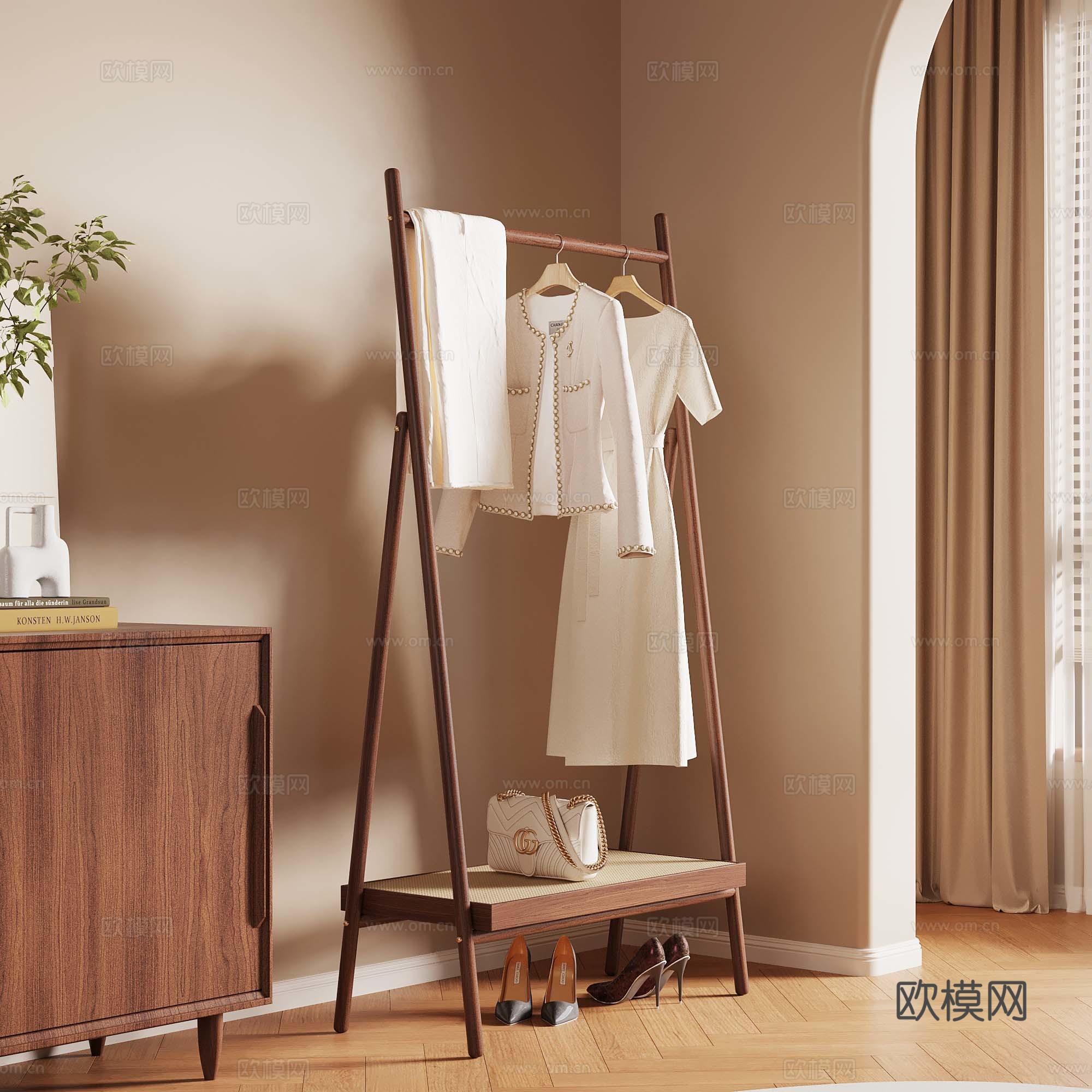 17中古风挂衣架 衣服 鞋子 包3d模型