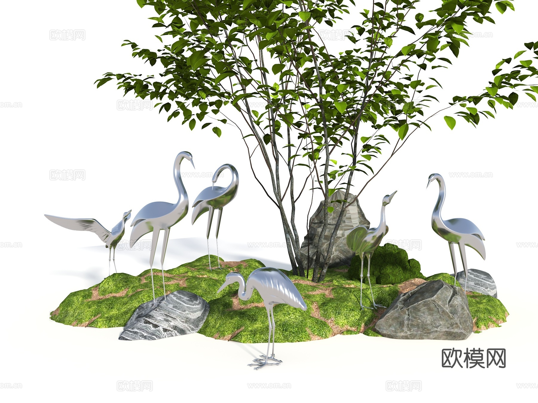 仙鹤雕塑 不锈钢仙鹤 仙鹤雕塑组合 景观雕塑 景观小品 景观su模型