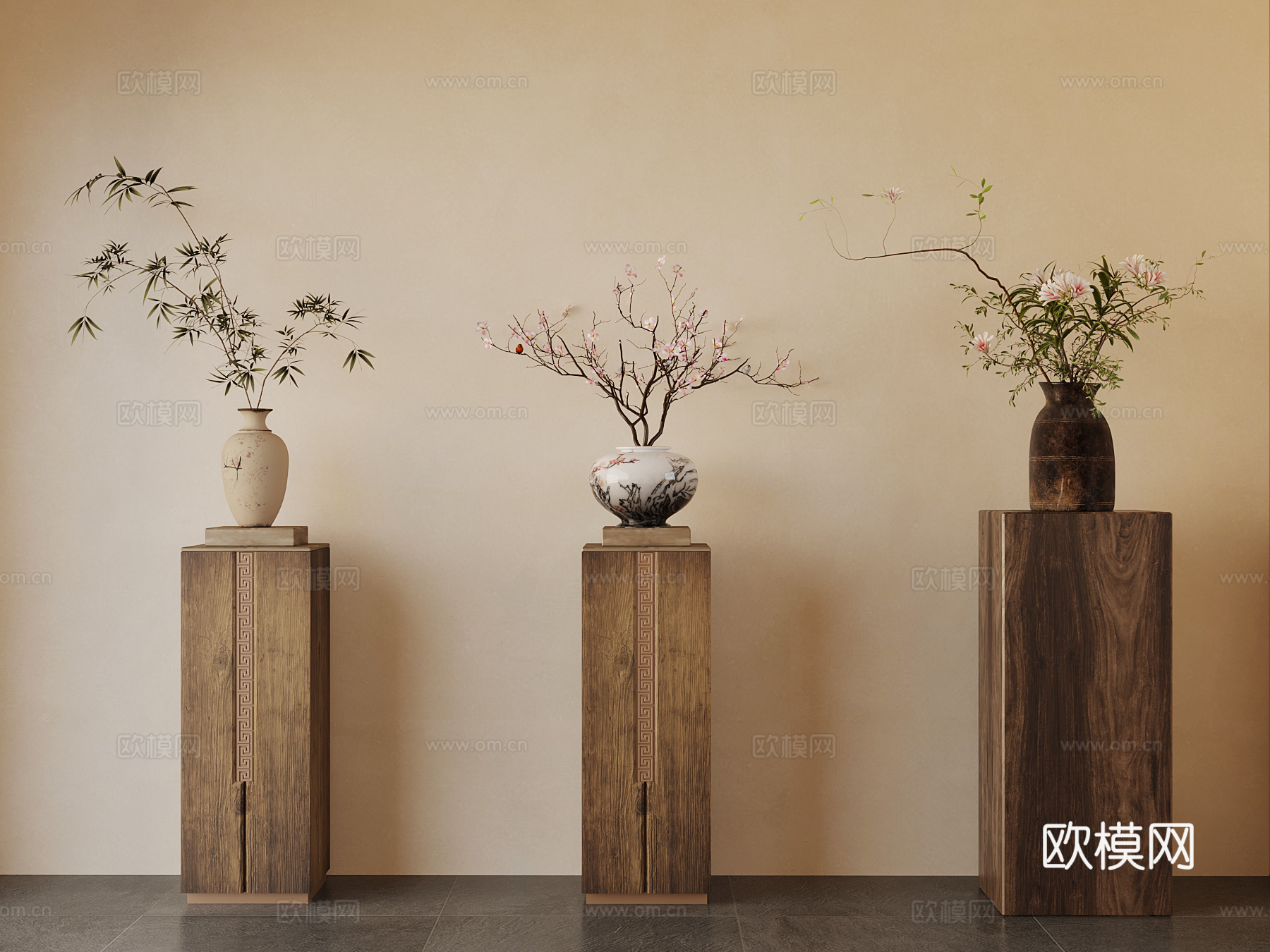 17新中式花瓶 花艺盆栽3d模型