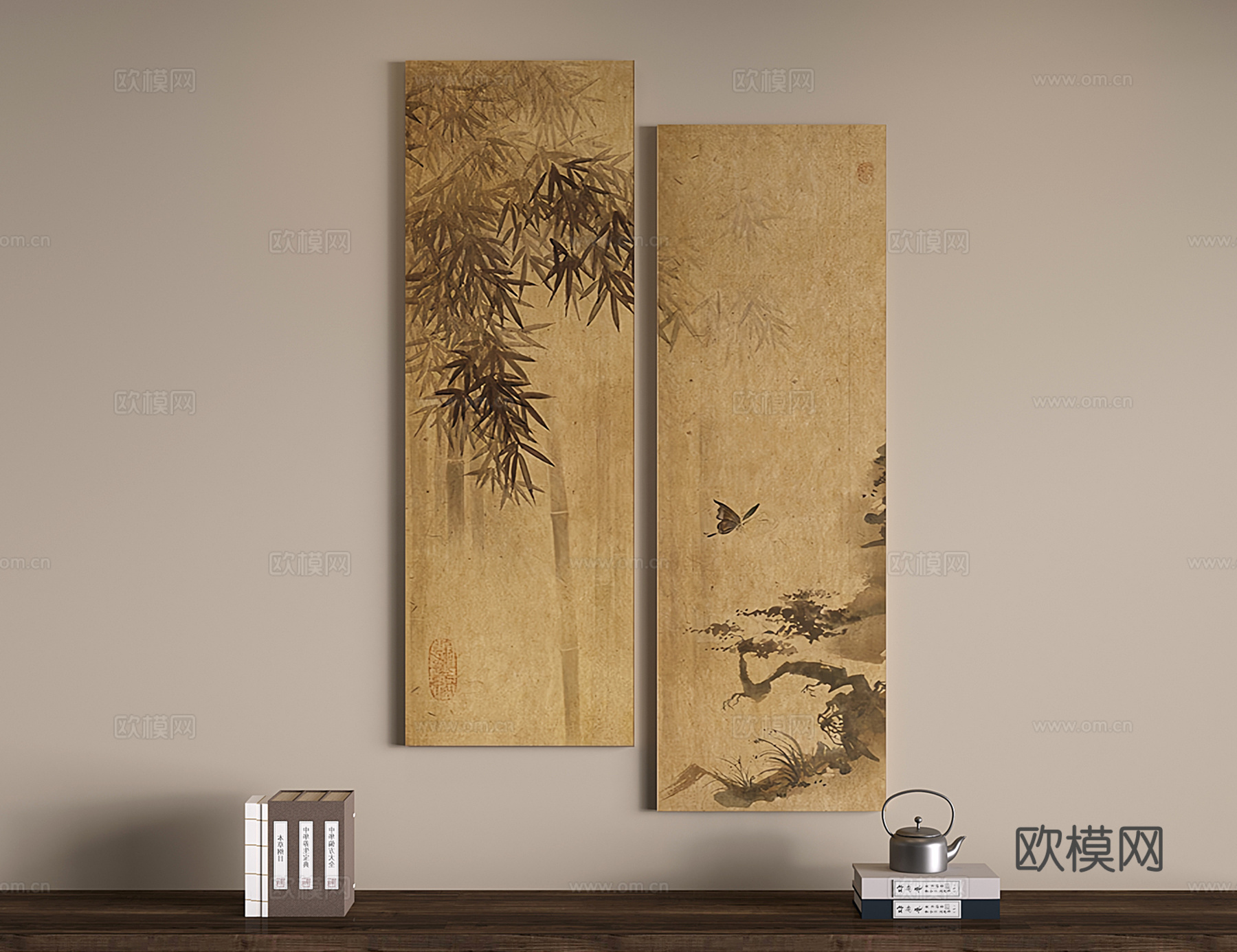 新中式古韵挂画 禅意装饰画 宋代植物画 竹子3d模型