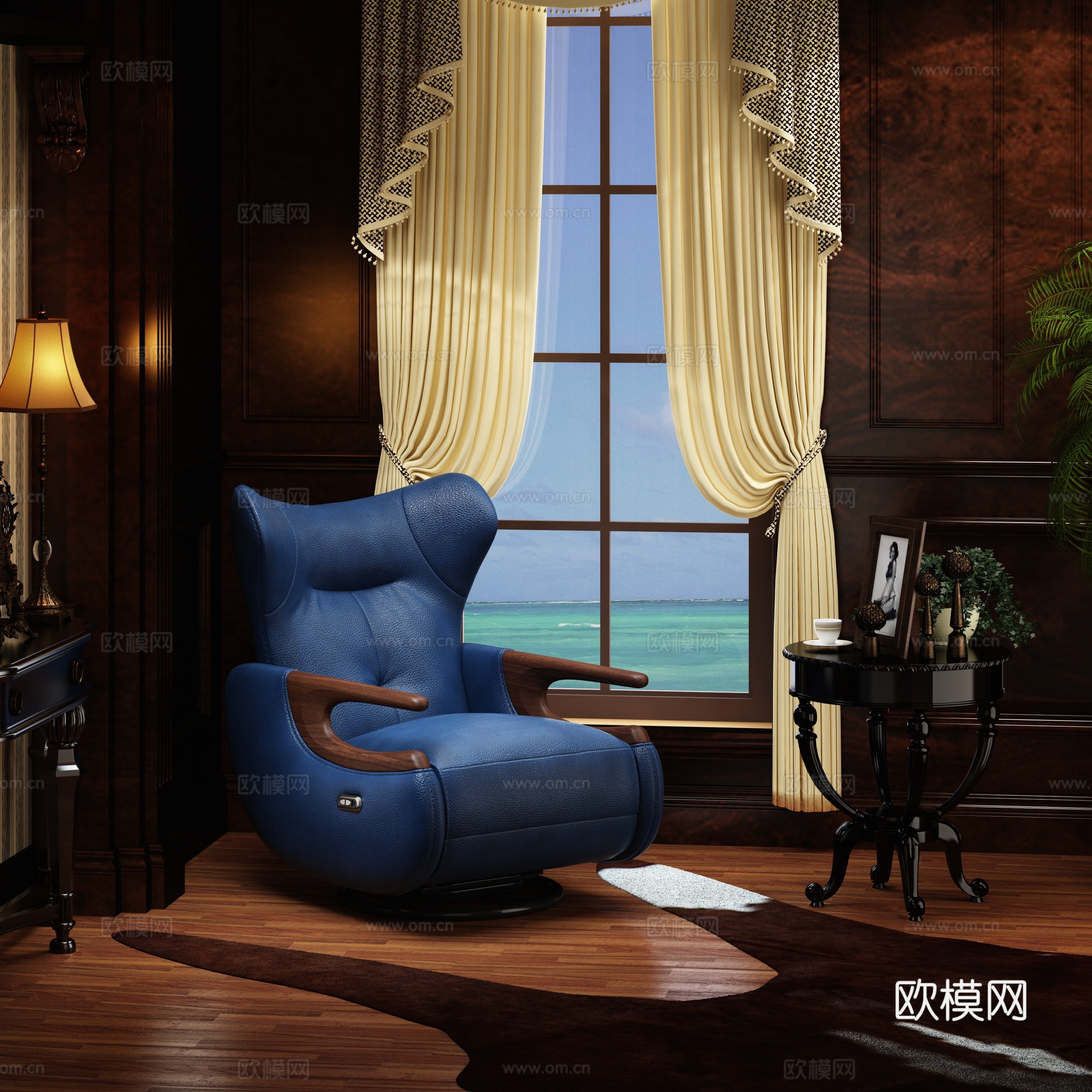 美式按摩椅欧式沙发椅功能椅木凡优品实木沙发3d模型