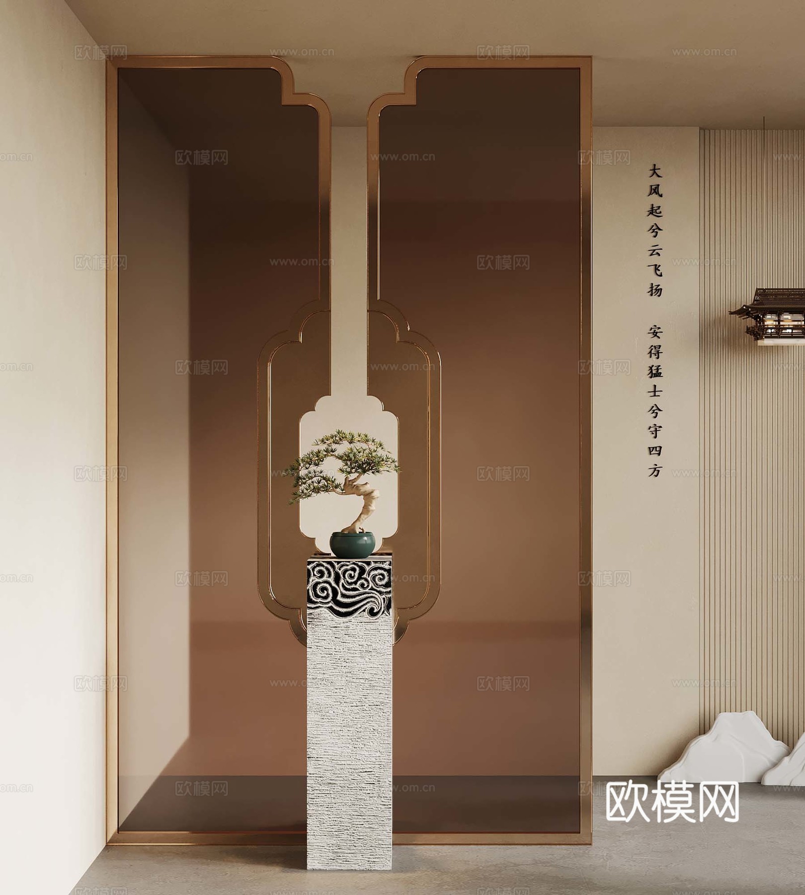30新中式玄关 隔断 盆栽3d模型