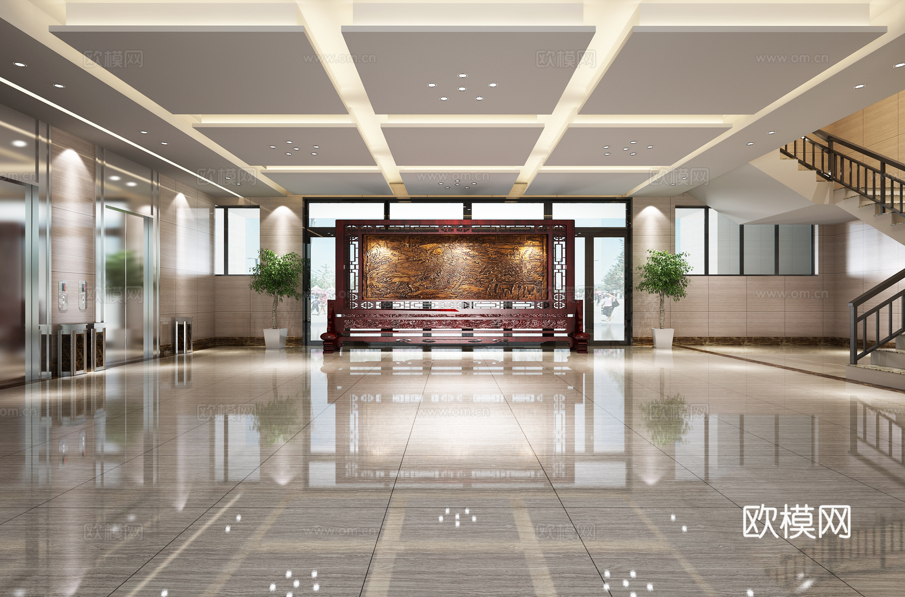 图书馆大厅 端景 屏风3d模型