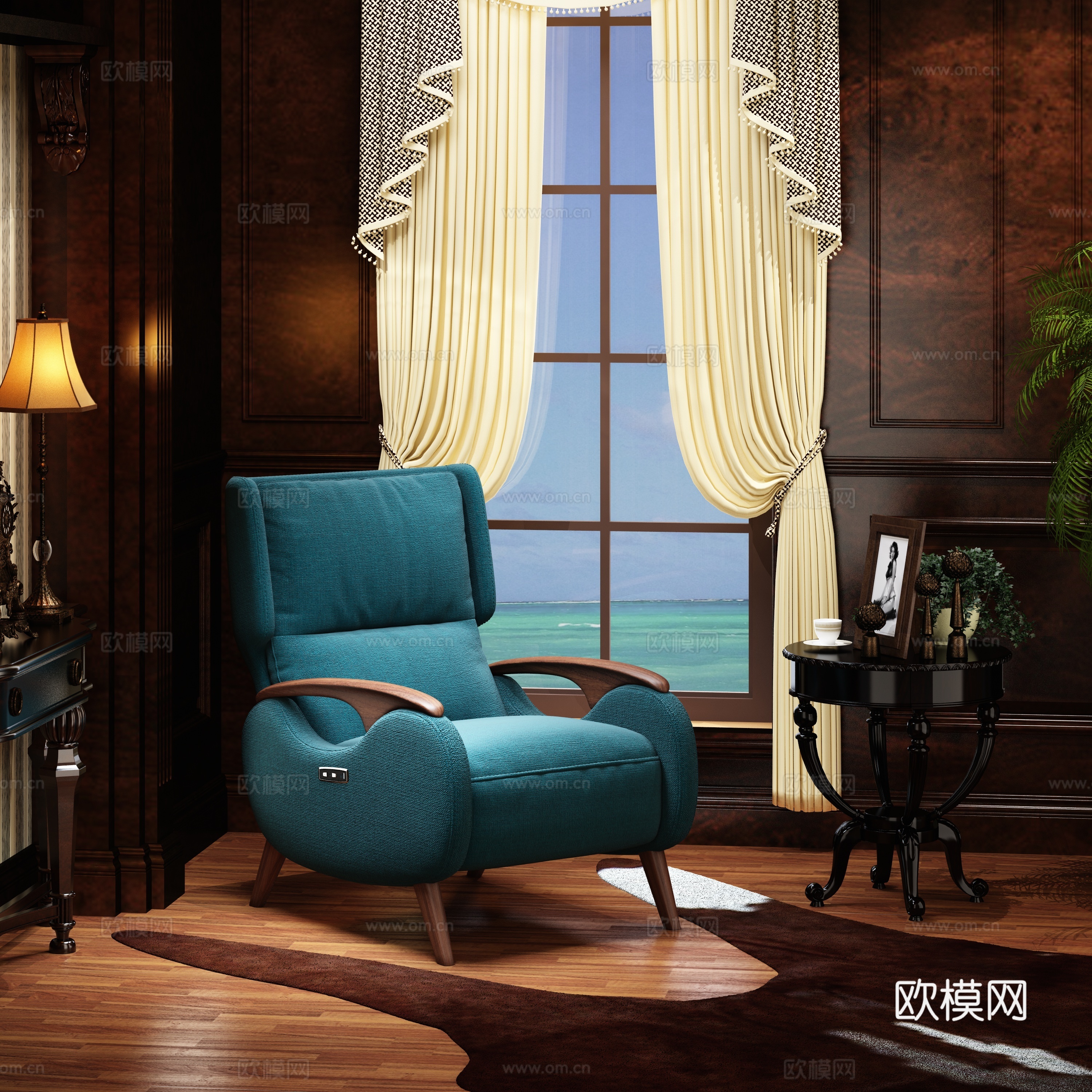 美式按摩椅欧式沙发椅功能椅木凡优品实木沙发3d模型